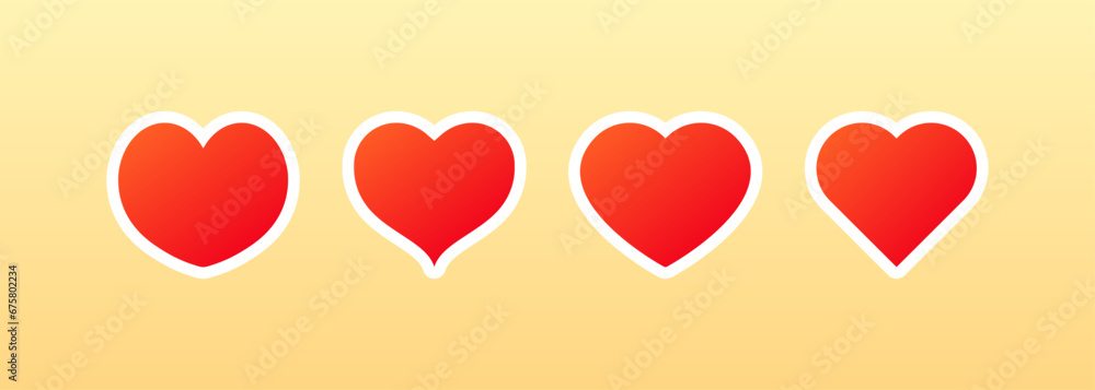 Heart icons. Flat, red, isolated hearts icons. Vector icons Heart icons. Flat, red, isolated hearts icons. Vector icons