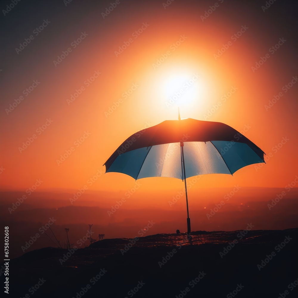 umbrella  on sunset in the morning