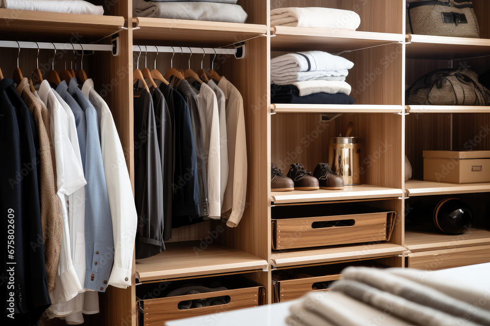 Clean and tidy cloakroom full of clothes Clean and tidy cloakroom full of clothes