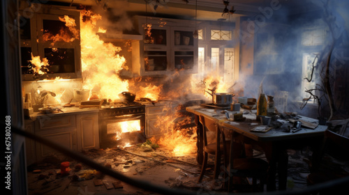 : 厨房での突然の事故火災GenerativeAI