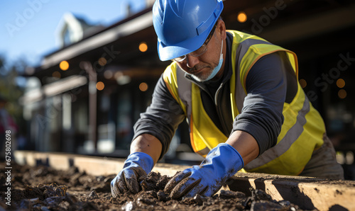 A worker is processing soil on a construction site