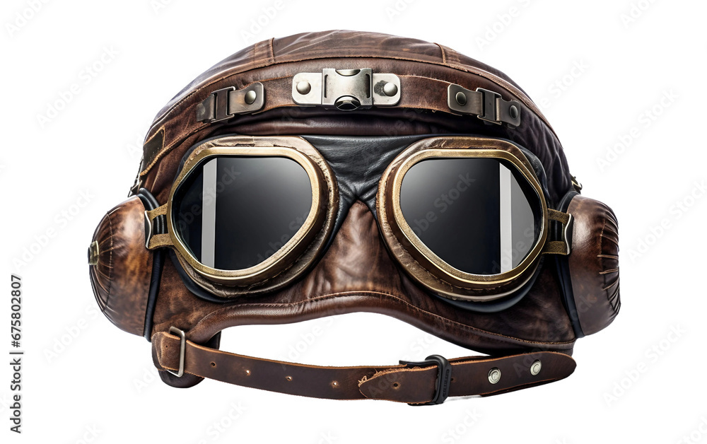 Beautiful Brown Aviators Leather Helmet with Googles Isolated on Transparent Background PNG. - obrazy, fototapety, plakaty 