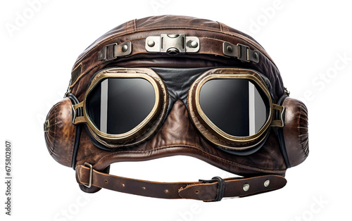 Beautiful Brown Aviators Leather Helmet with Googles Isolated on Transparent Background PNG. photo