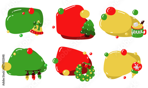 A set of vector conversational colored balls for Christmas greetings with New Year's items, isolated on a white background. Communication. Design of a Christmas greeting card, banner, poster, stickers