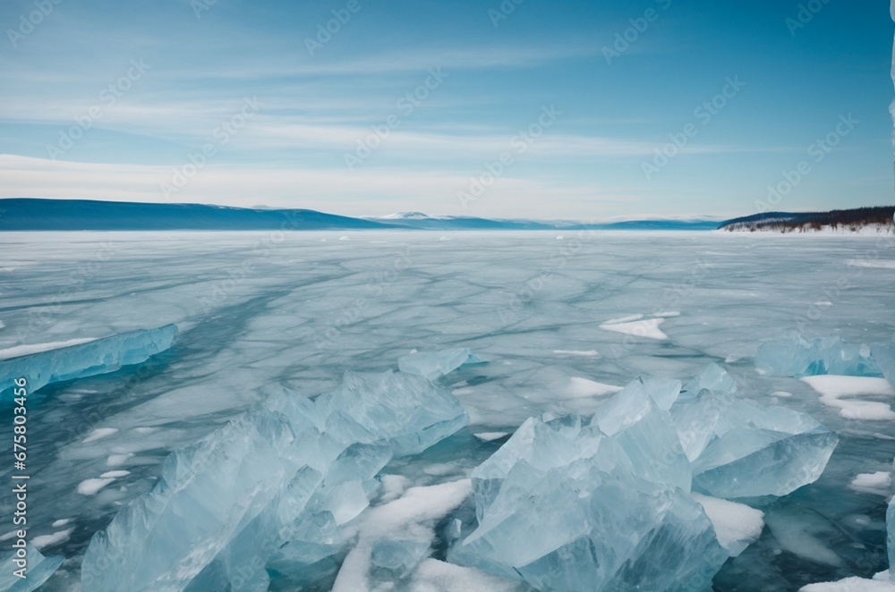 Ice of Lake Baikal, the deepest and largest freshwater lake by volume in the world Ice of Lake Baikal, the deepest and largest freshwater lake by volume in the world