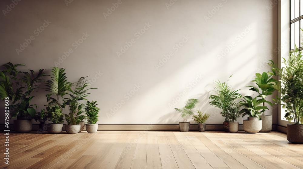 Empty minimalist room decorated with plants Empty minimalist room decorated with plants
