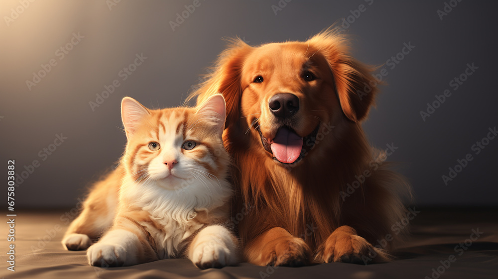 Cute cat and cute dog together. Cute cat and cute dog together.
