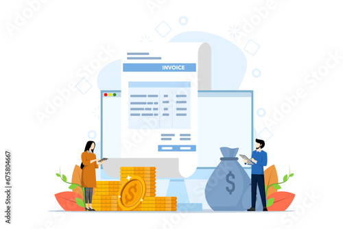 Payroll online payment concept, invoice sheet, Calculate salary, budget, Salary, wage payment, salary payroll system, automatic payment, office accounting administration or calendar payment date. photo