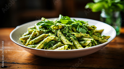 Penne with broccoli and mint pesto.