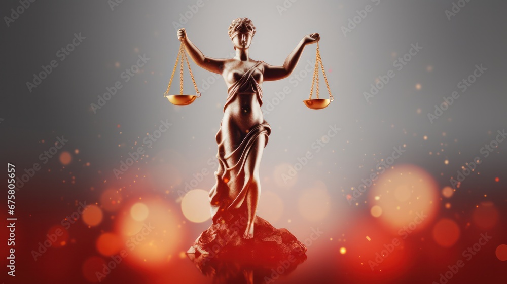 Naklejka premium Statue of Lady Justice with Bokeh Effects