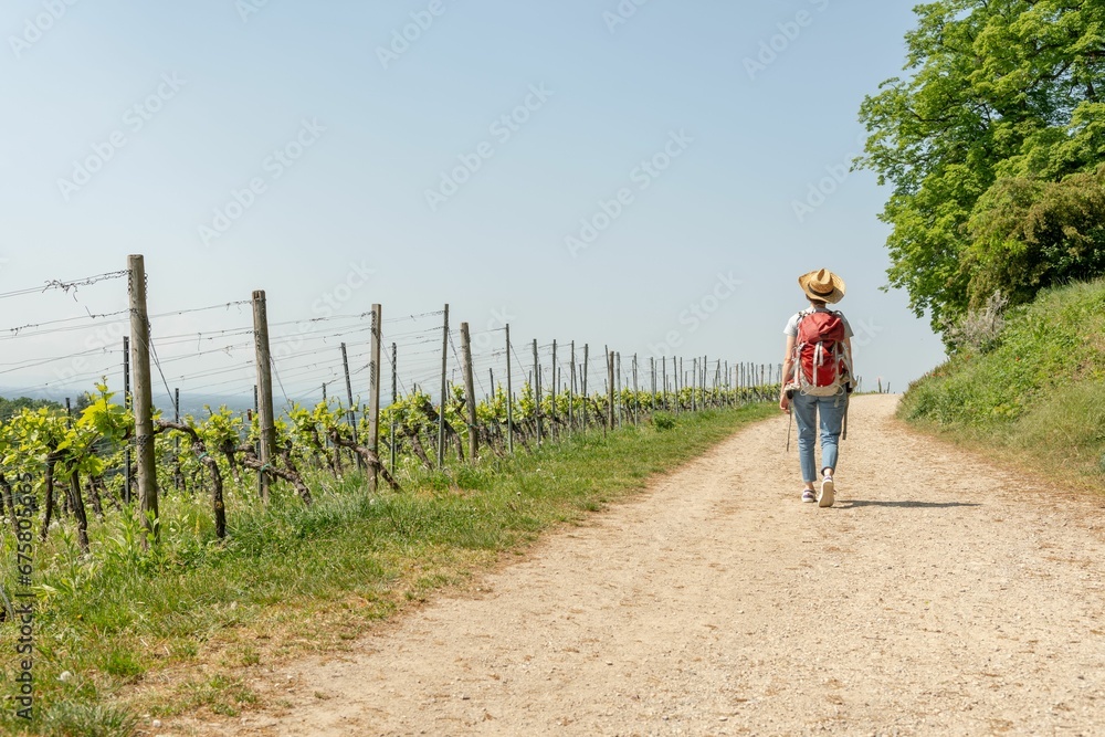 Young Caucasian woman hiking at Blenheim, Germany