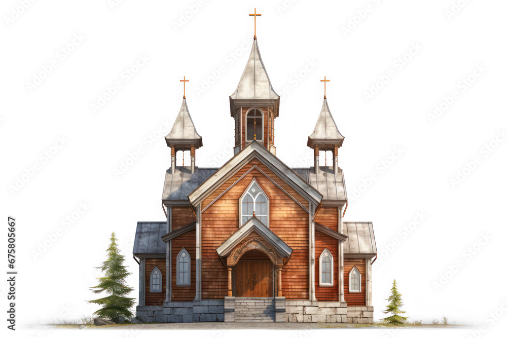 wood orthodox church, isolated on transparent background, png file