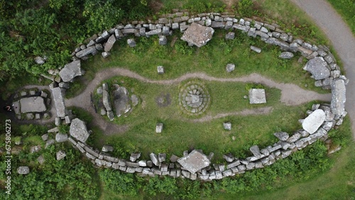 Aerial top view of the historic Druids Temple in Ilton, England photo