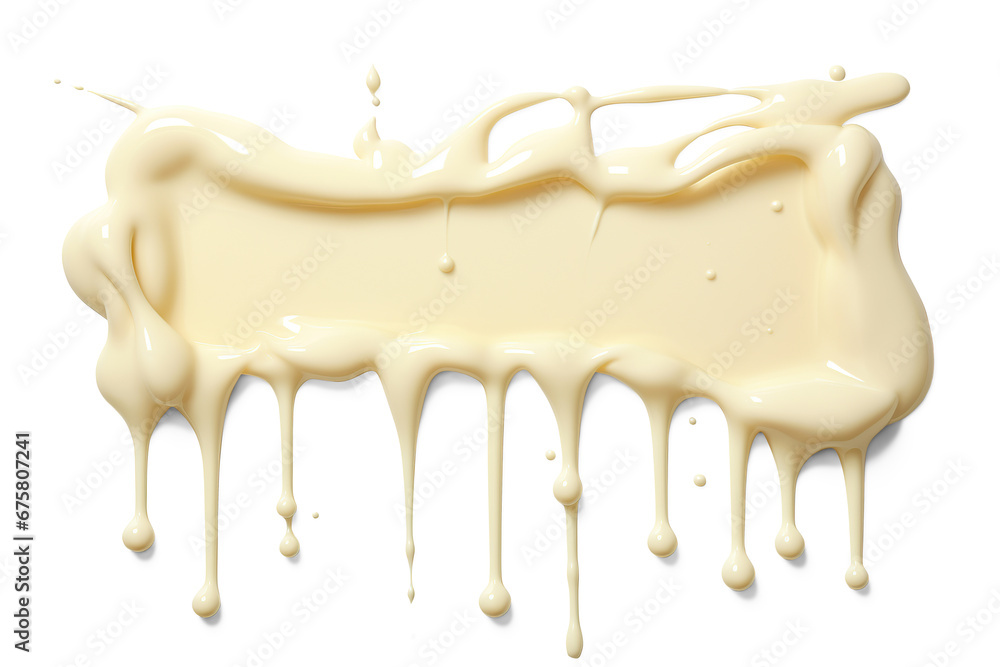 White chocolate condensed milk dripping border. Manual cut out on transparent	 - obrazy, fototapety, plakaty 