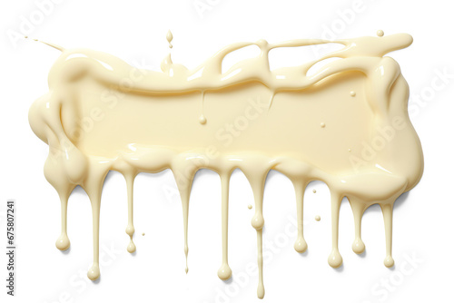 White chocolate condensed milk dripping border. Manual cut out on transparent	 photo