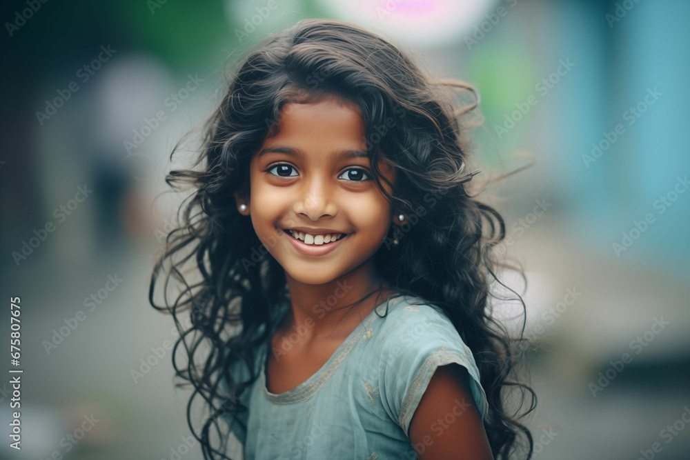 Radiant Young Indian Girl Smiling at the Camera in the Serene Suburbs Radiant Young Indian Girl Smiling at the Camera in the Serene Suburbs