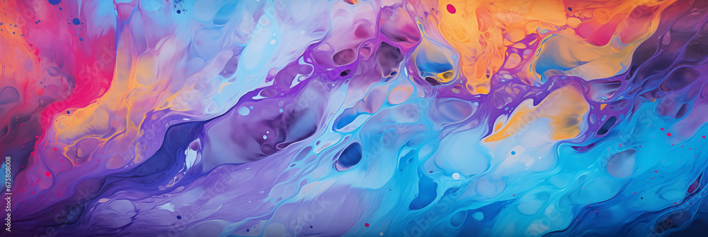 Abstract Fluid Art Painting Wallpaper: A Fusion of Azure, Violet and Aqua