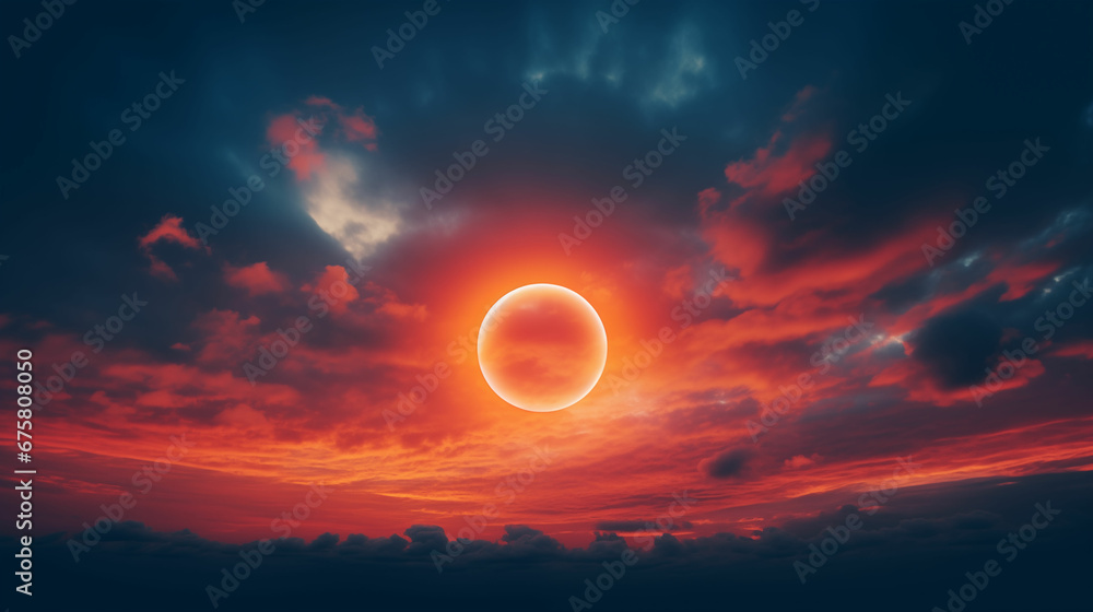 Surreal Scenery of a Beautiful Annular Eclipse under the Colored Red Sky