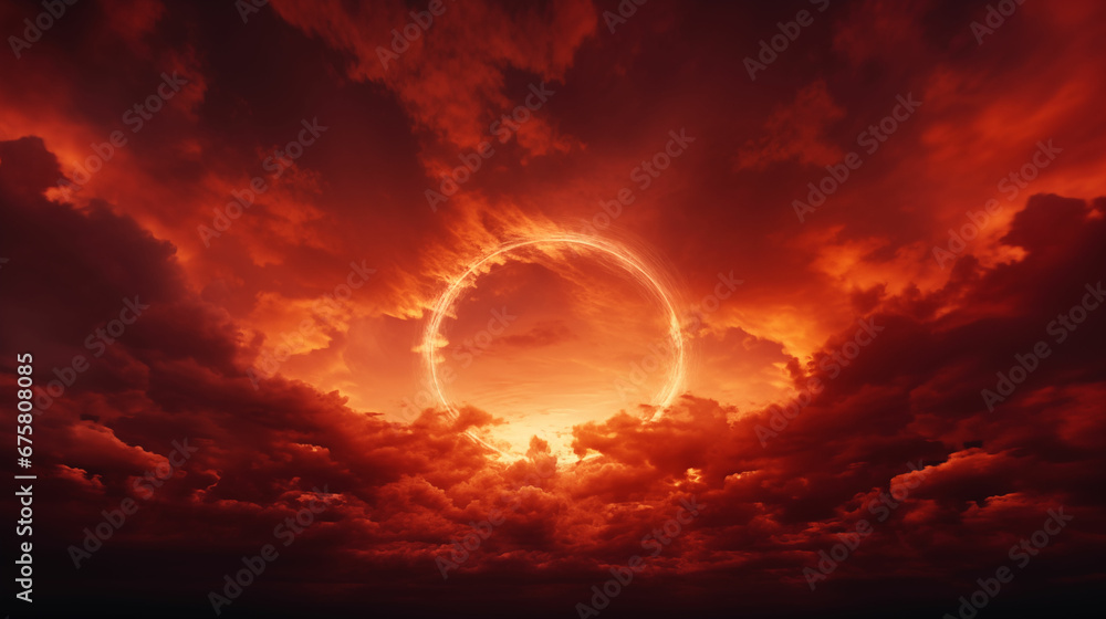 Surreal Beauty: Vibrant Red-Colored Sky during an Annular Eclipse Concept