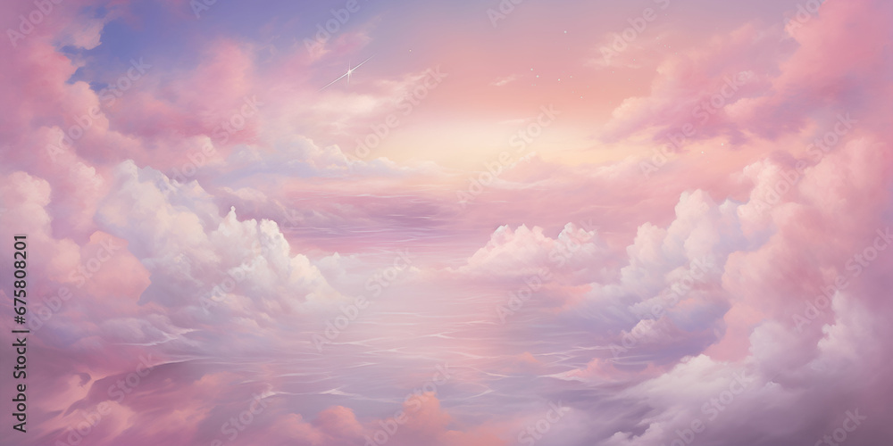 Unreal Dreamy Cloudscape: A Whimsical Dance of Sparkling Pink Clouds across the Sky