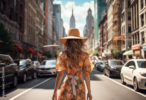 Female Solo Traveller Exploring New York: City Holiday Adventure Alone in Casual Attire