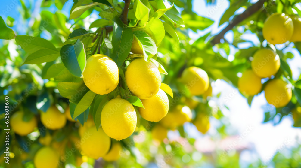 レモン農園の木に実った新鮮なレモンGenerativeAI