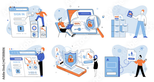 Information security vector illustration. The information security metaphor highlights need for proactive measures to safeguard digital information Protecting confidential data is essential to prevent