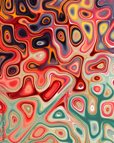Abstract liquid space pattern art with circles and waves