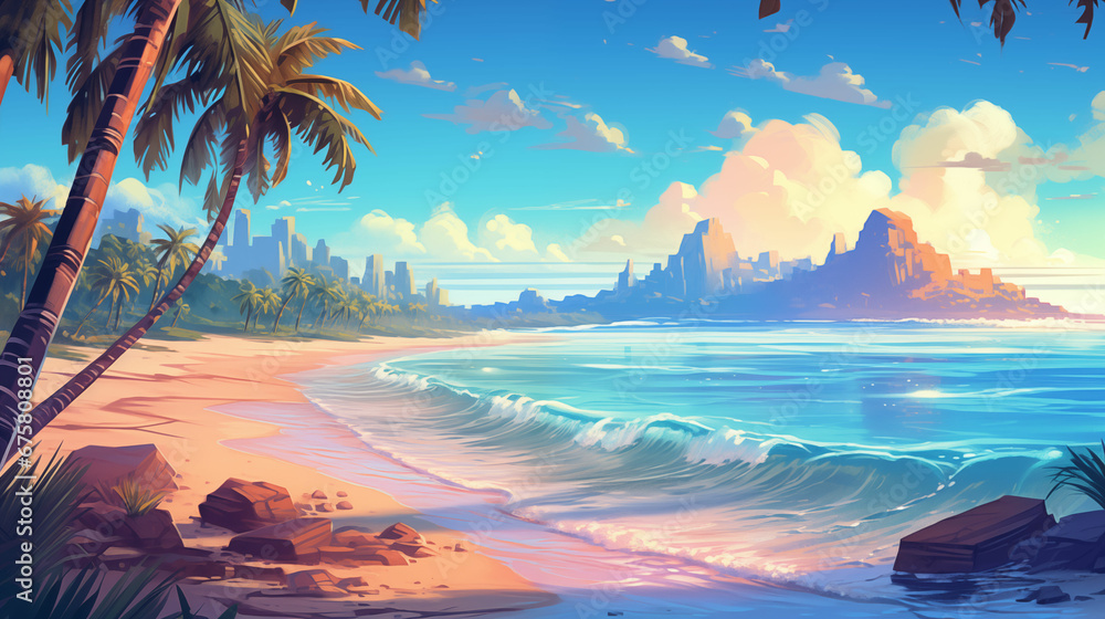 Tropical Island Paradise: A Perfect Wallpaper Representing an Empty yet Chill and Relaxing, Inspired Retreat - obrazy, fototapety, plakaty 
