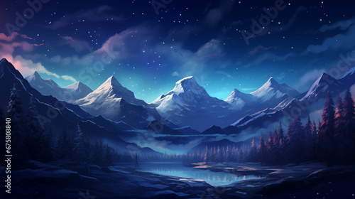 Spectacular Winter Night in the Mountains with Stars: A Tranquil Wallpaper for Empty Spaces and Relaxing Moments