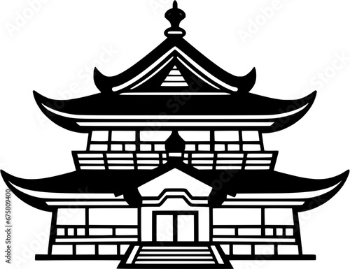 Chinese Orient Temple Building Vintage Outline Icon In Hand-drawn Style