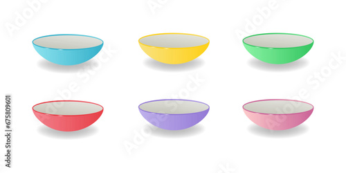 Obraz na płótnie Collection of porcelain plates of different colors. White, green, pink, yellow, blue, black. A set of isolated objects. Realistic style w salonie