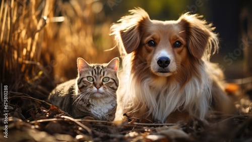 Dog and cat the best friends take a selfie.