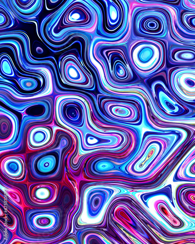 Abstract liquid space pattern art with circles and waves
