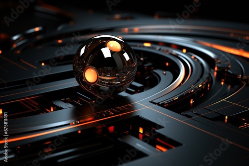 Metal background texture with abstract brushed stainless steel details and balls on it. Generated by artificial intelligence