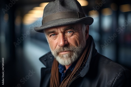 Portrait of a handsome senior man in a hat. Studio shot.