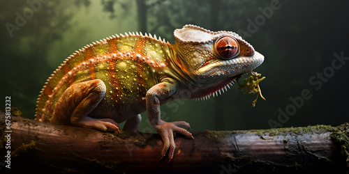 lizard on a branch  Chameleon statue image HD wallpaper  The Madagascar Chameleon Chameleon on a tree branch generative ai 