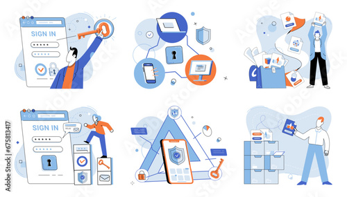 Cyber security vector illustration. A reliable cyber security system safeguards against unauthorized access Firewalls are essential software components in ensuring cyber security Tech experts play
