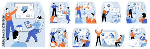 Business training vector illustration. Teaching business requires effective communication, mentorship, and fostering culture continuous improvement Study groups offer collaborative learning Study