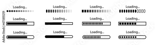Loading bar icons. Set loading bar progress icon. Loading status on white background. Vector illustration. photo