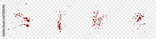 Drop Splat, Blood Spatter Collection. Red Bloodstain Splatter Set. Paint Stain Texture. Messy Splash on Transparent Background. Grunge Pattern. Abstract Design Element. Isolated Vector Illustration