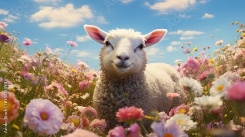 Sheep In A Field of Flowers © Left