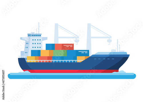Cargo Ship Transportation Industry Flat Design Cartoon illustration Vector