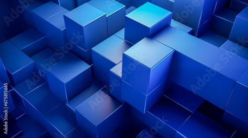 Abstract Futuristic Digital Technology Concept  Blue Geometric Cubes in a 3D Rendered Background for Modern Graphic Design and Wallpaper Usage