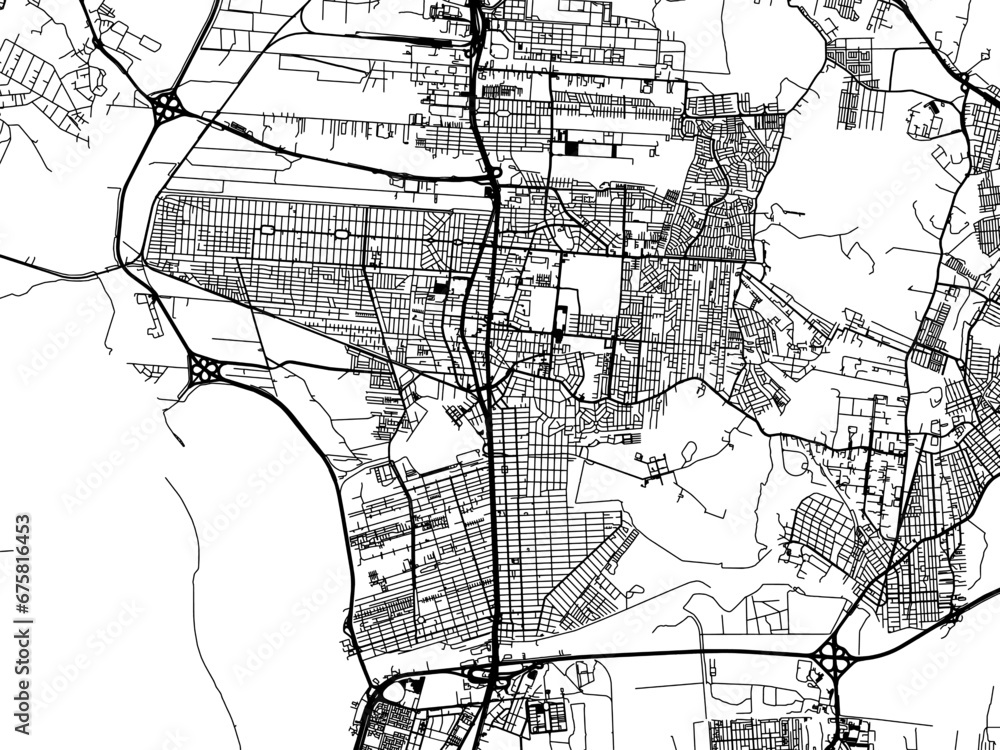 Vector road map of the city of Canoas in Brazil with black roads on a white background.
