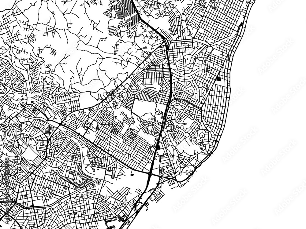 Vector road map of the city of Olinda in Brazil with black roads on a white background.