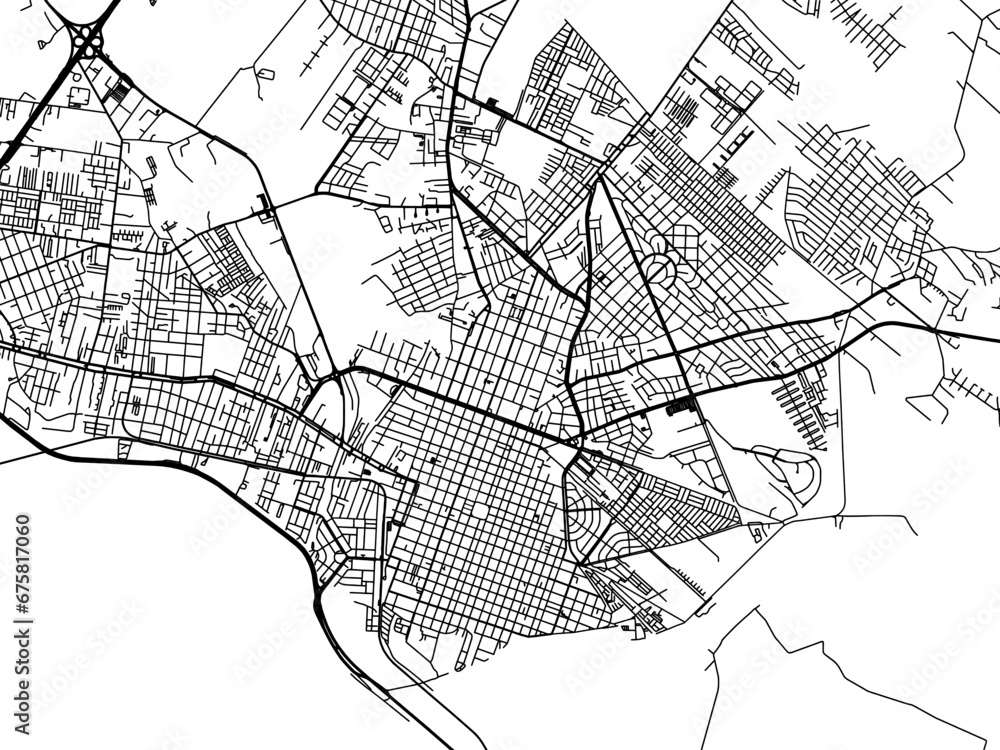 Vector road map of the city of Pelotas in Brazil with black roads on a white background.