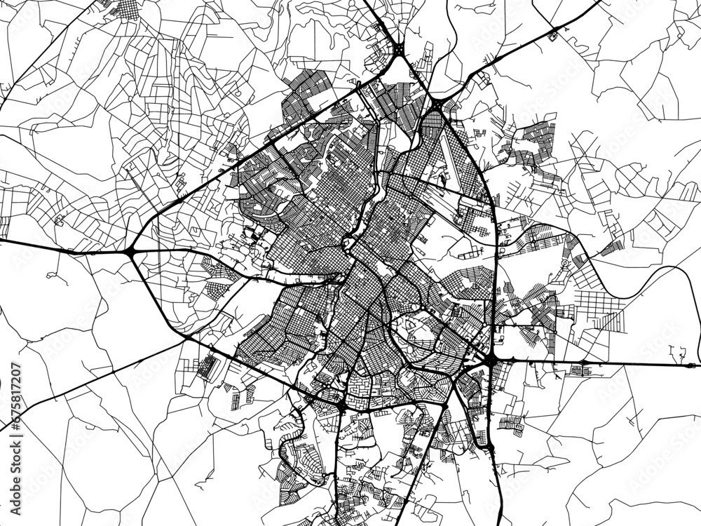 Obraz premium Vector road map of the city of Ribeirao Preto in Brazil with black roads on a white background.