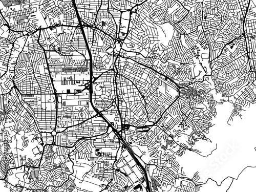 Vector road map of the city of Sao Bernardo do Campo in Brazil with black roads on a white background.