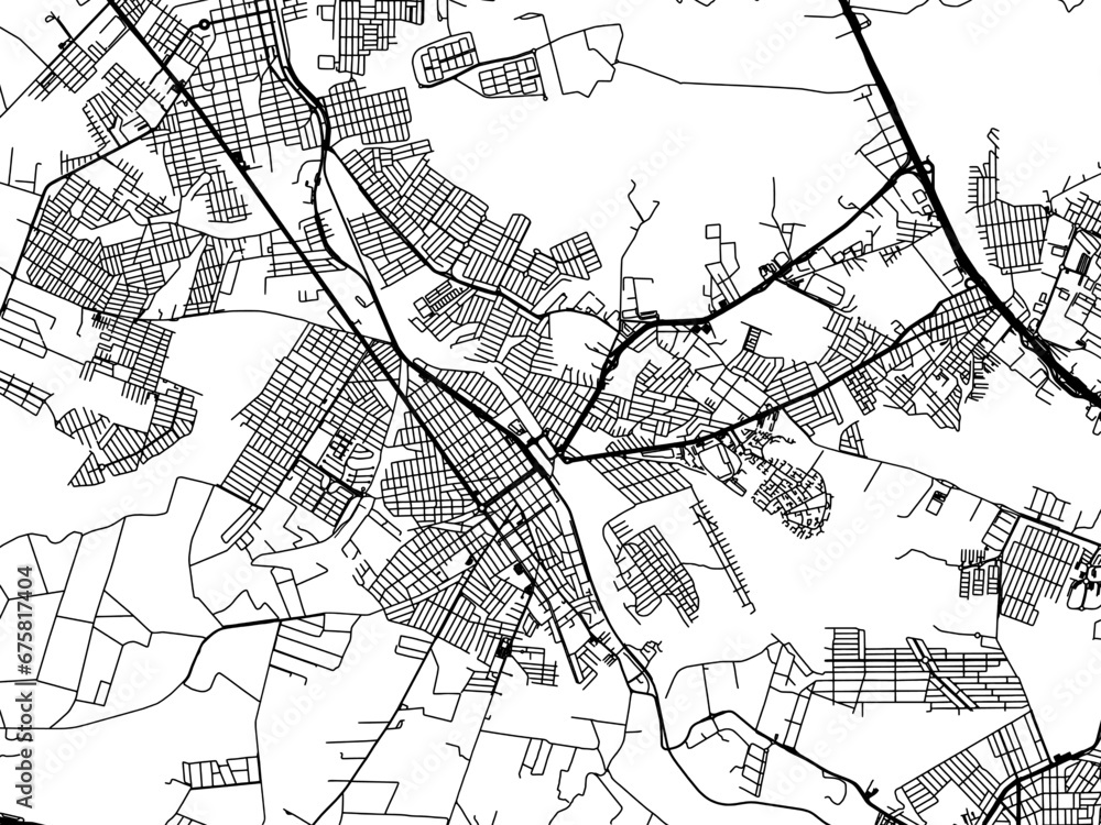 Vector road map of the city of Sumare in Brazil with black roads on a white background.